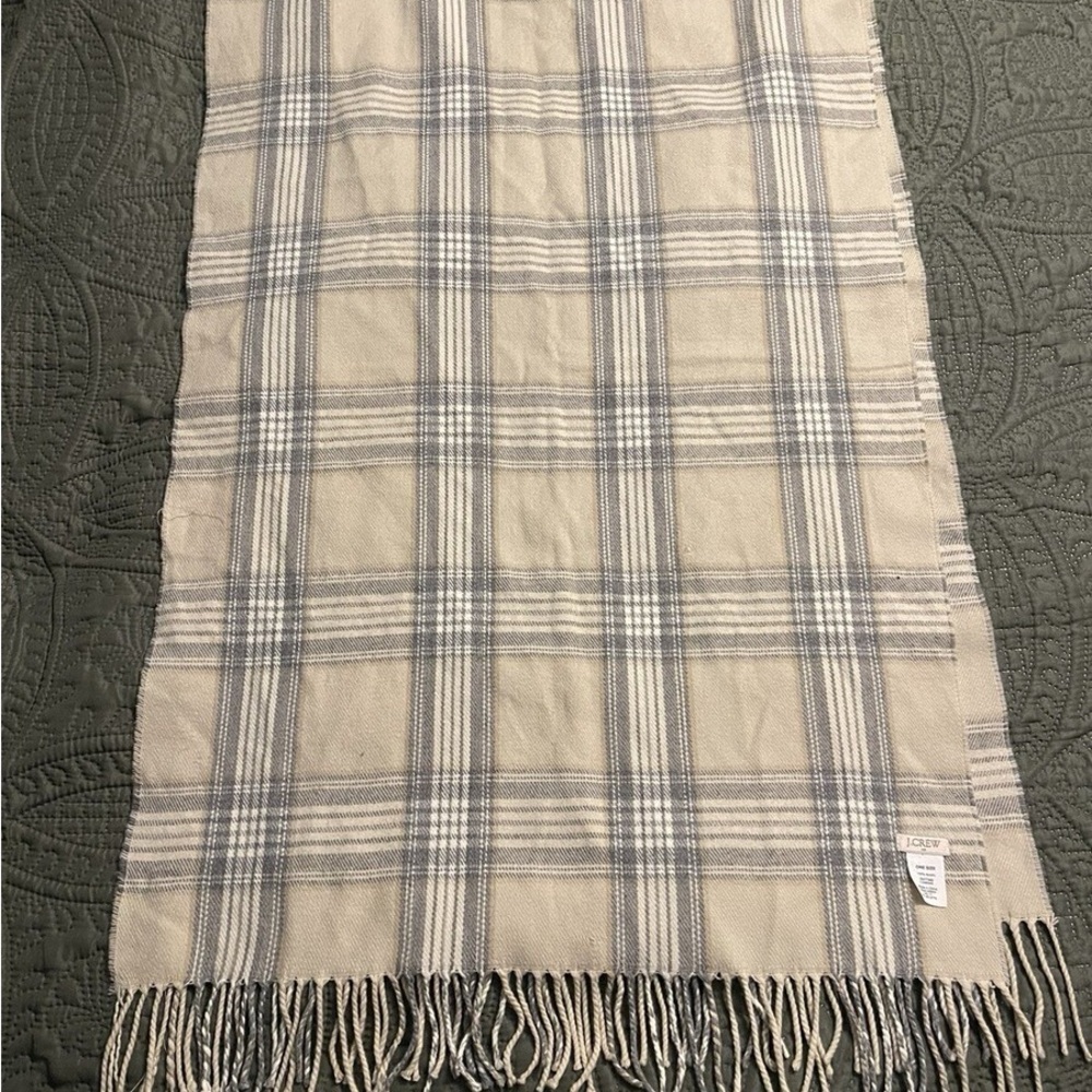 J. Crew Checkered Scarf in Gray and Cream